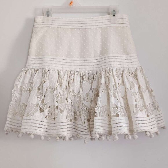 Zimmermann Corsage Pompom Embellished Guipure Lace Swiss Dot Tulle Mini Size 0 - Picture 7 of 16